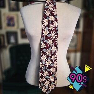 Structure Silk Tie Vintage 90s Floral Burgundy Red Blue Made in USA Men Tie